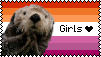 an otter with the text girls next to it, infront of the lesbian flag