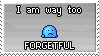 a blue circle with a sad face hopping around. suddenly he remebeers something and runs off. there is text that says i'm way too forgetful